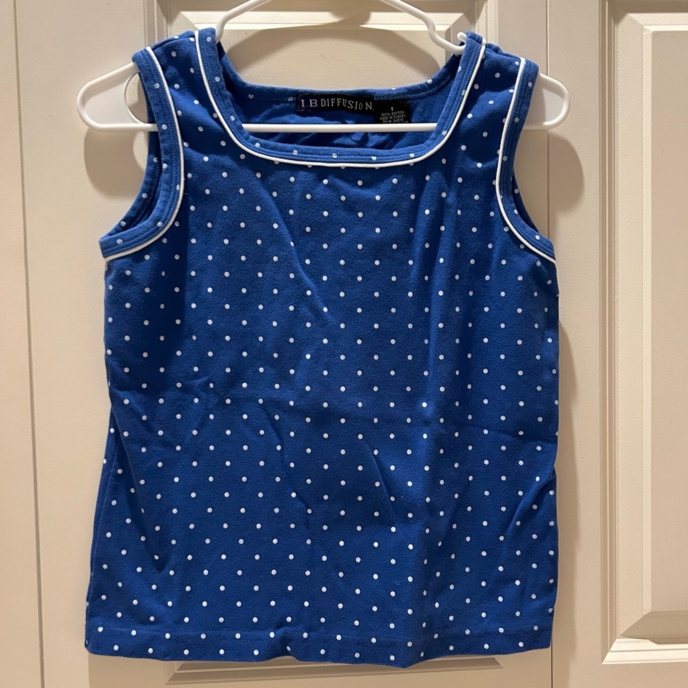 Blue Polka Dot Square Neck Tank Top